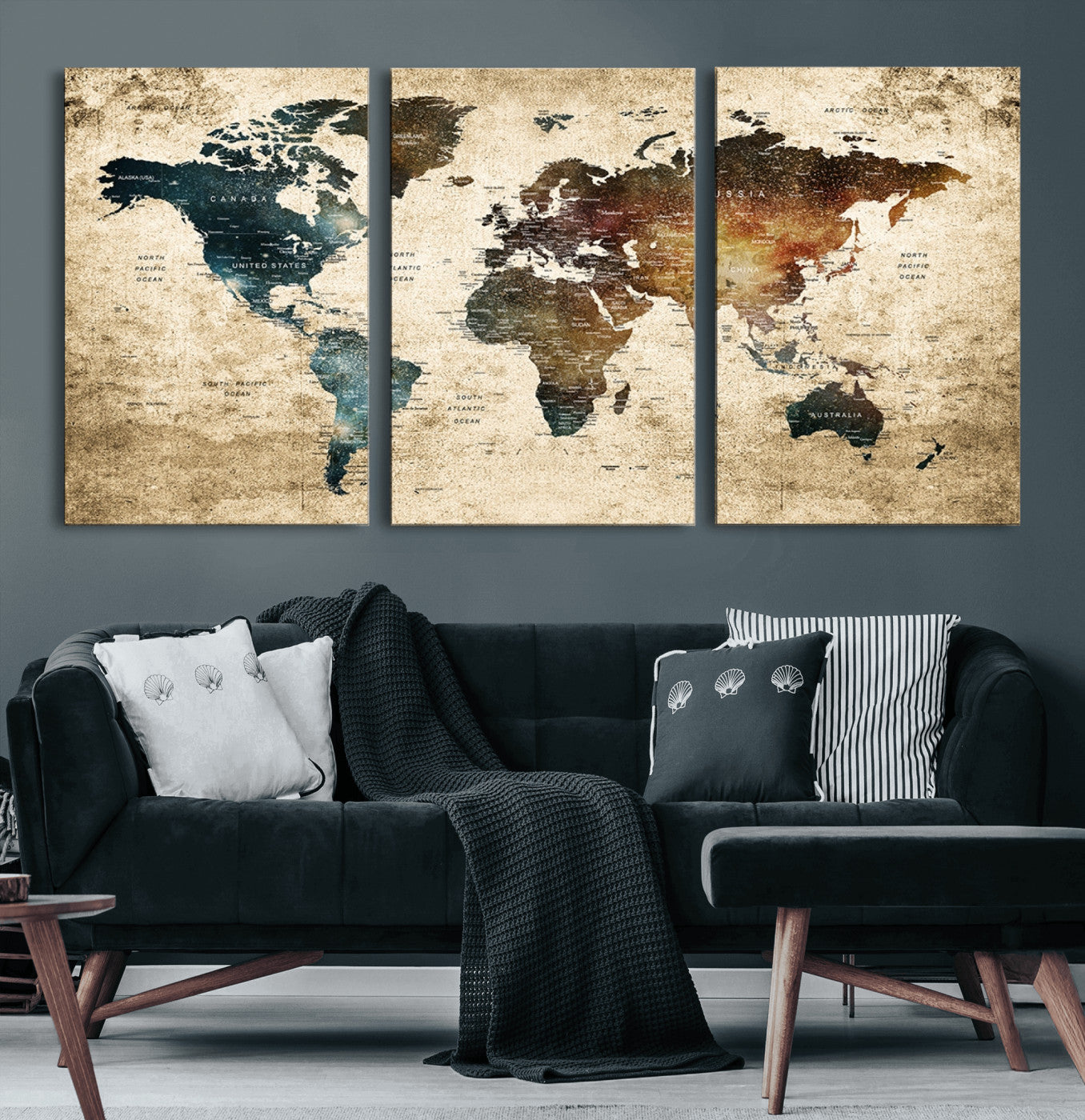 55201-MGV-CV-60X30-3P-Push Pin World Map Canvas Print – Travel Tracker Wall Art for Couples, Perfect Anniversary Gift for Home or Office Decor