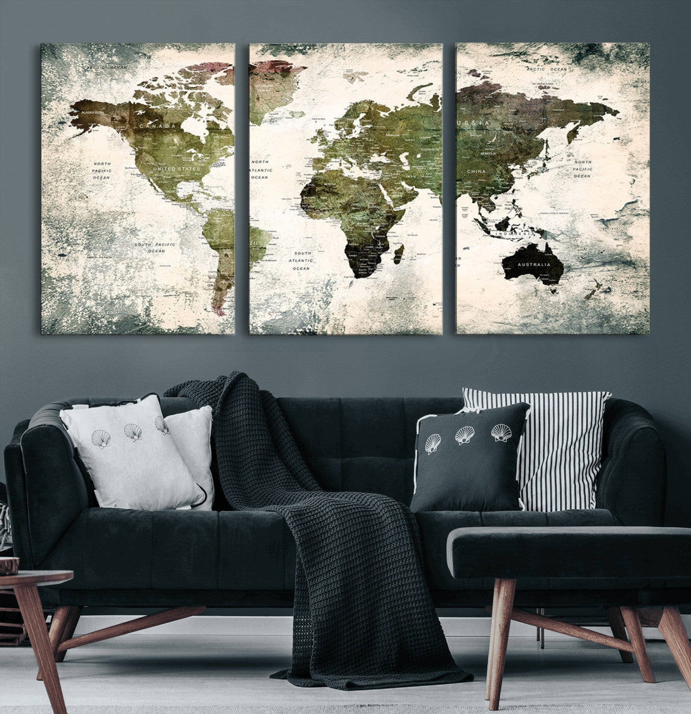14328-MGV-CV-60X30-3P-Push Pin World Map Canvas Print – Framed Travel Map Wall Art for Couples, Anniversary Gift, Modern Home or Office Decor