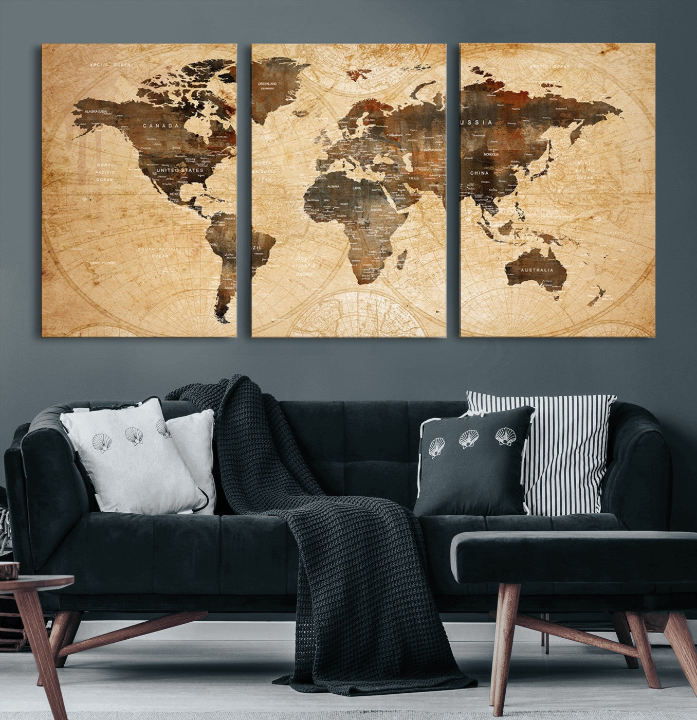 13813-MGV-CV-60X30-3P-Push Pin World Map Canvas Print – Framed Travel Tracker Wall Art for Couples, Perfect Anniversary Gift and Home Decor