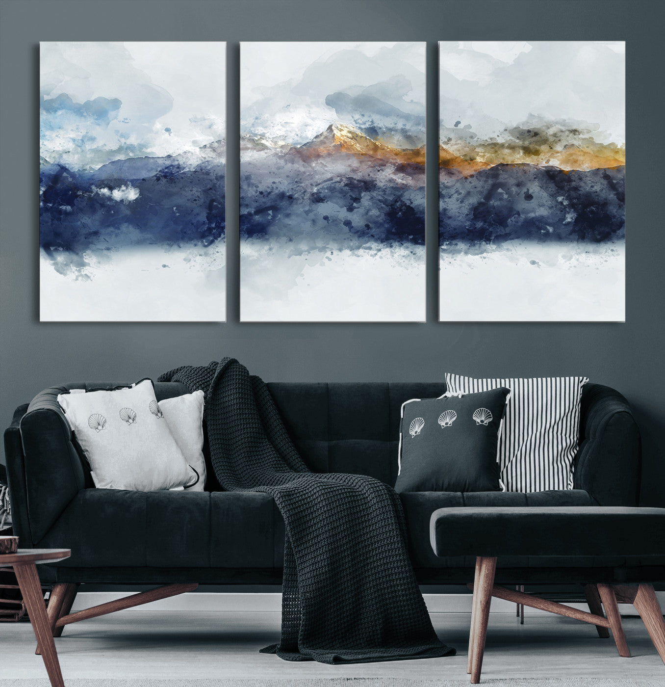 89149-MGV-CV-60X30-3P-Abstract Mountain Range Art Canvas Print | 3 Panel Watercolor Landscape for Living Room, Office, or