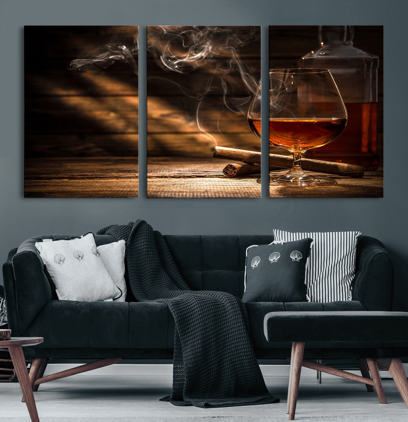 92305-MGV-CV-60X30-3P-Whiskey and Cigar Wall Art Canvas Print