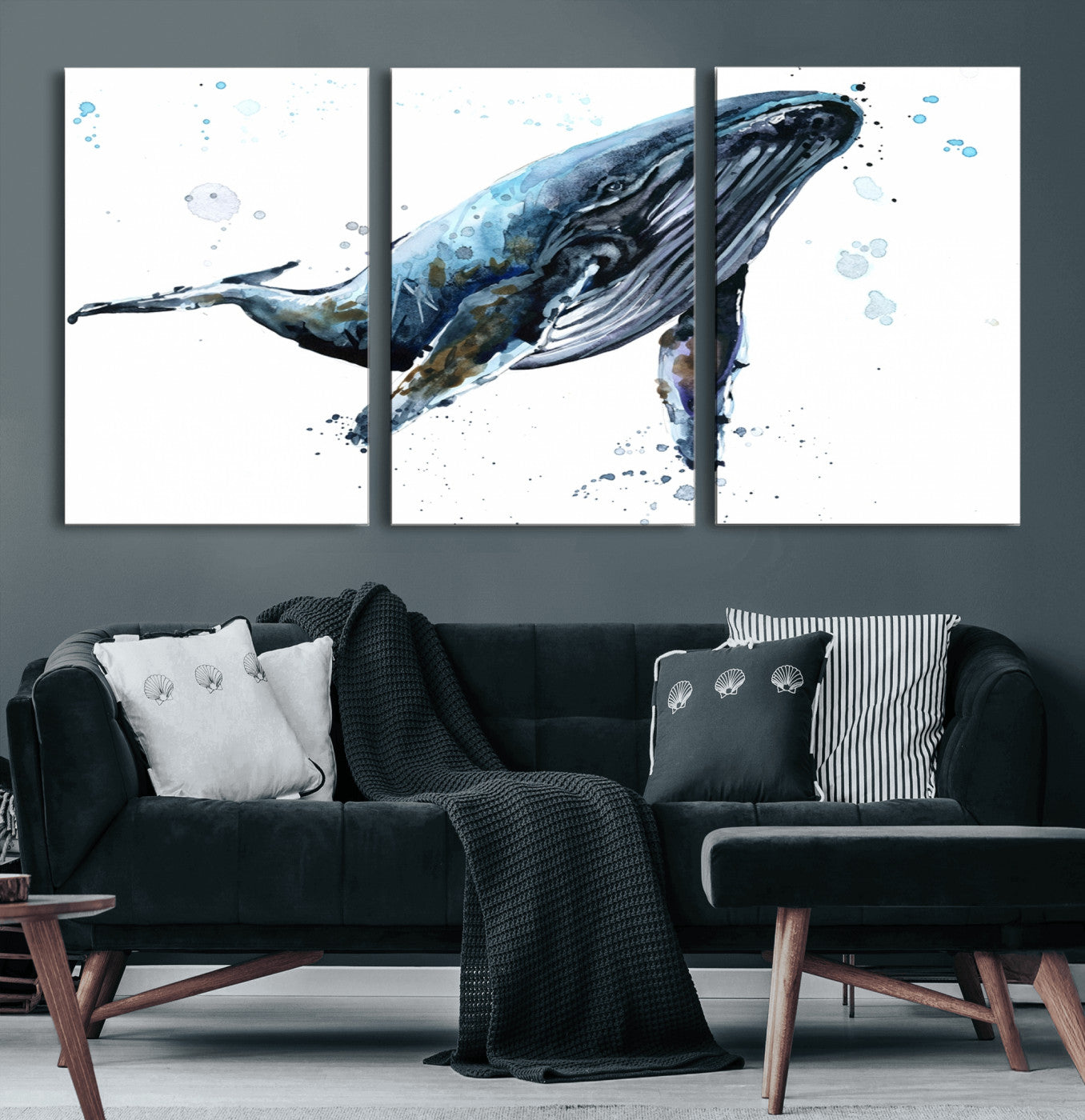 58370-MGV-CV-60X30-3P-Watercolor Whale Wall Art Canvas Print