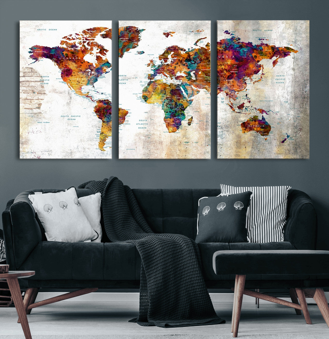 MGV-CV-60X30-3P - Push Pin World Map Canvas Print – Framed Wall Art for Couples to Track Their Travels – Anniversary