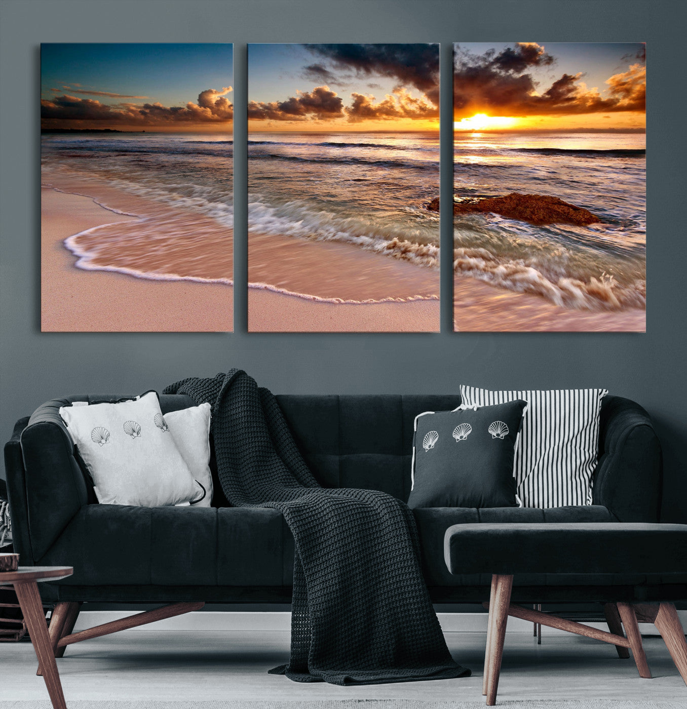 MGV-CV-60X30-3P - Sunset on Ocean Wall Art Canvas Print