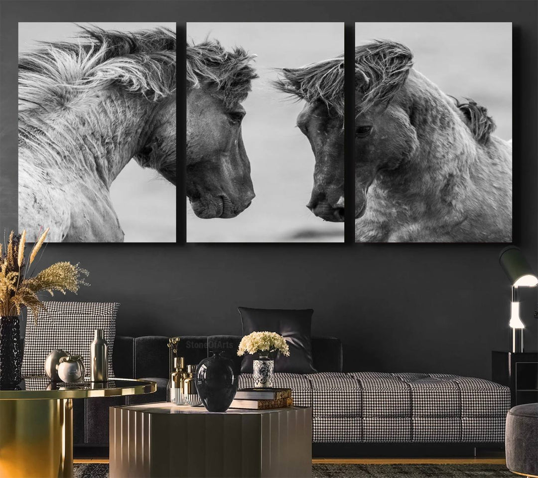 The White Horses Wall Art Canvas Print adorns the dining area wall.