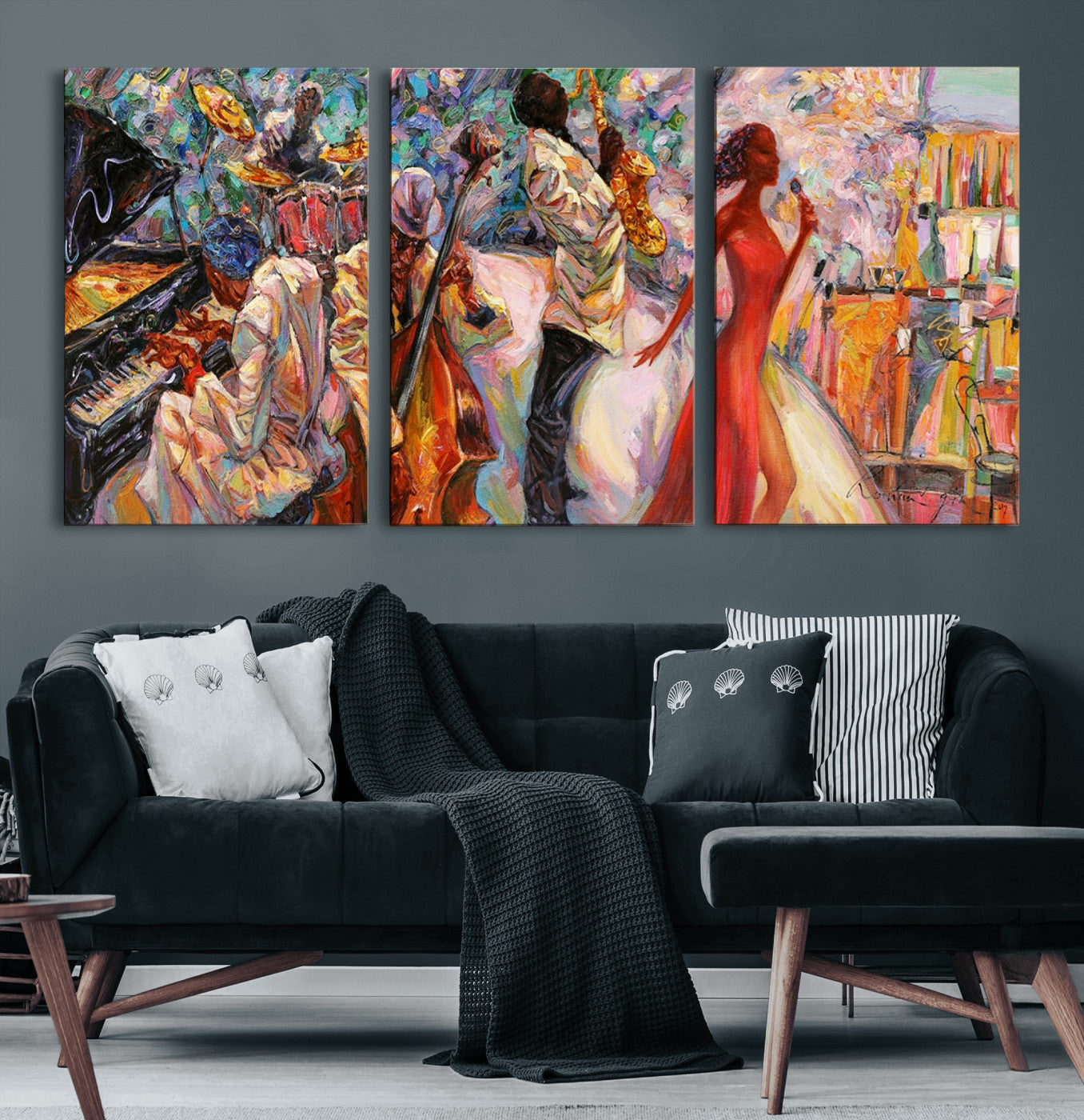 -Abstract Afro American Jazz Canvas Wall Art | Music-Inspired Painting for Dining Room, Living Room,