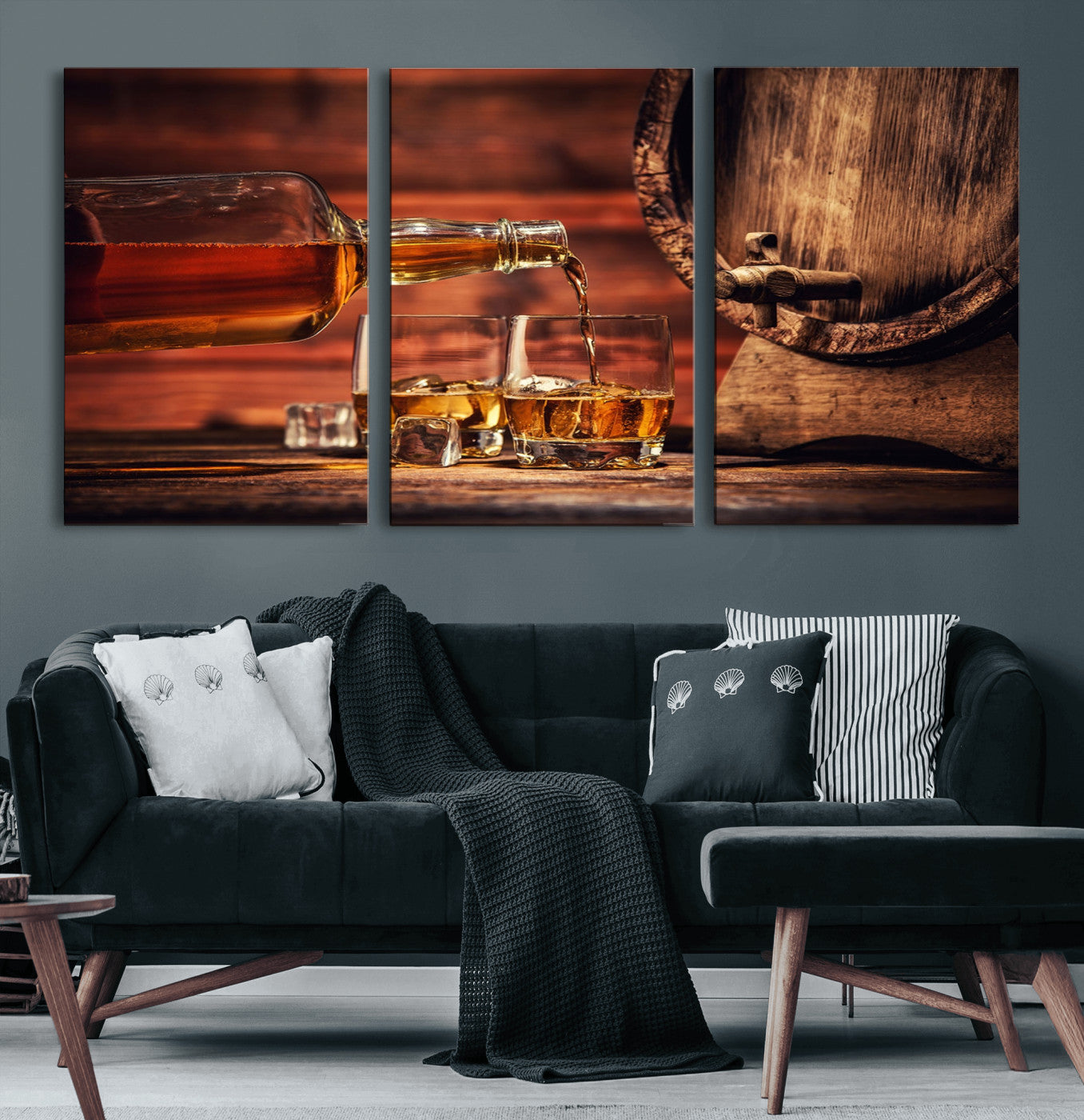MGV-CV-60X30-3P - Whiskey and Cigar Canvas Wall Art | 3 Panel Bar Room Decor for Home Lounge, Office, or Man Cave |
