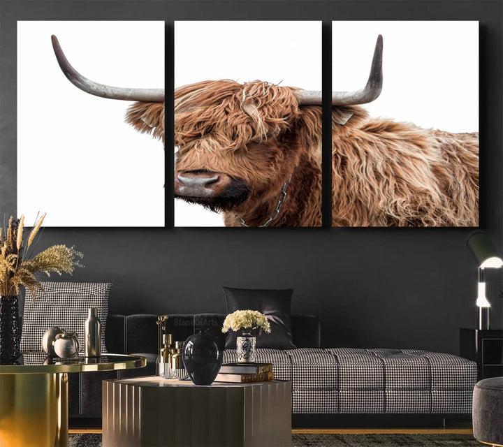 Self Portrait of Highland Cow Canvas Wall Art Print with UV coating.