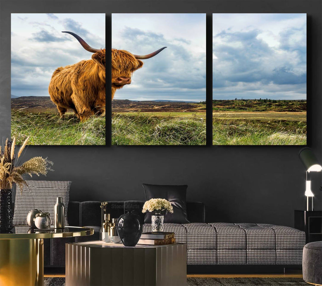 Highland Cattle Canvas Print: A minimalistic touch for any setting.