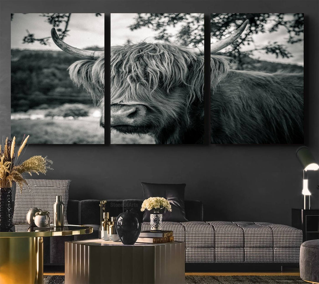 The Highland Cow Wall Art Canvas Print is displayed.