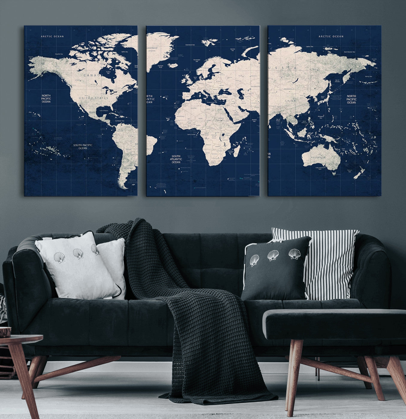 MGV-CV-60X30-3P - Push Pin World Map Canvas Print – Framed Wall Art for Couples to Track Their Travels – Anniversary