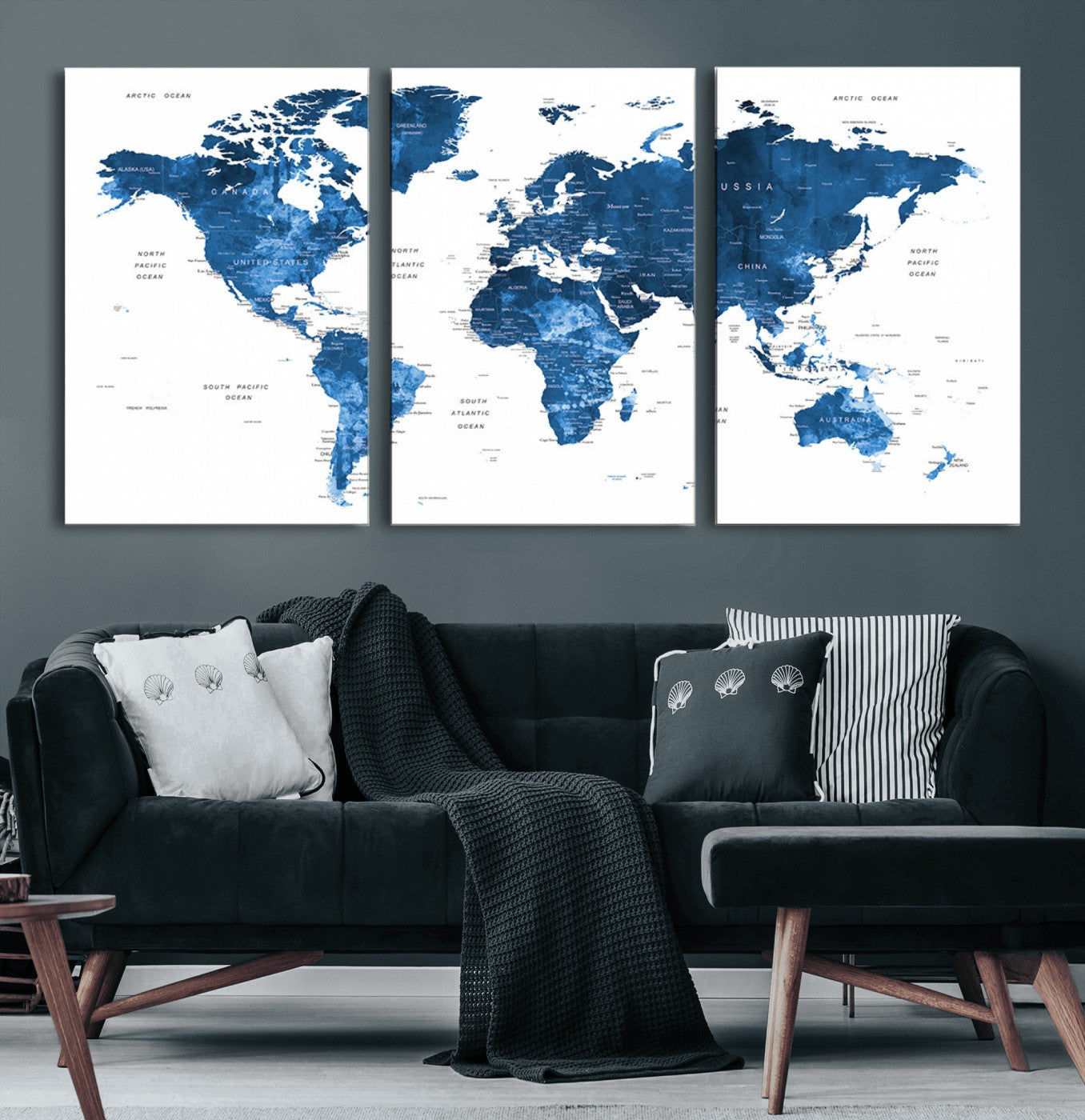 22546-MGV-CV-60X30-3P-Push Pin World Map Canvas Print – Framed Travel Tracker Wall Art for Couples, Anniversary Gift and Modern Home Decor