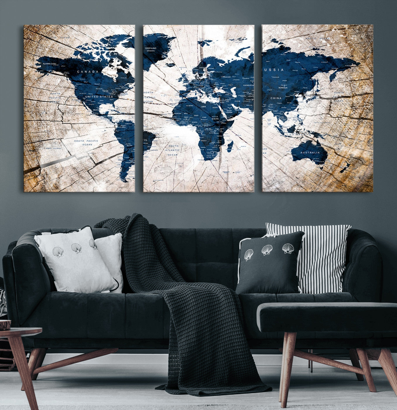 MGV-CV-60X30-3P - Push Pin World Map Canvas Print – Framed Wall Art for Couples to Track Their Travels – Anniversary