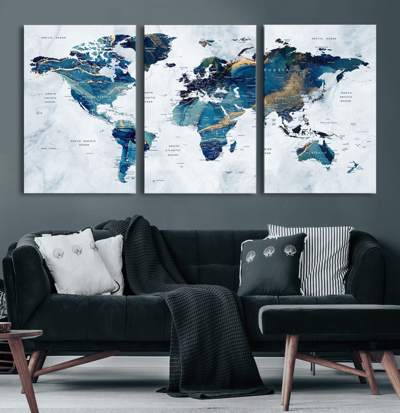 53819-MGV-CV-60X30-3P-Push Pin World Map Canvas Print – Framed Travel Map Wall Art for Couples, Anniversary Gift, Modern Home or Office Decor