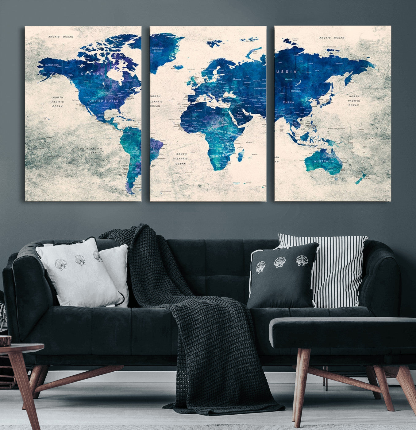 MGV-CV-60X30-3P - Push Pin World Map Canvas Print – Framed Wall Art for Couples to Track Their Travels – Anniversary