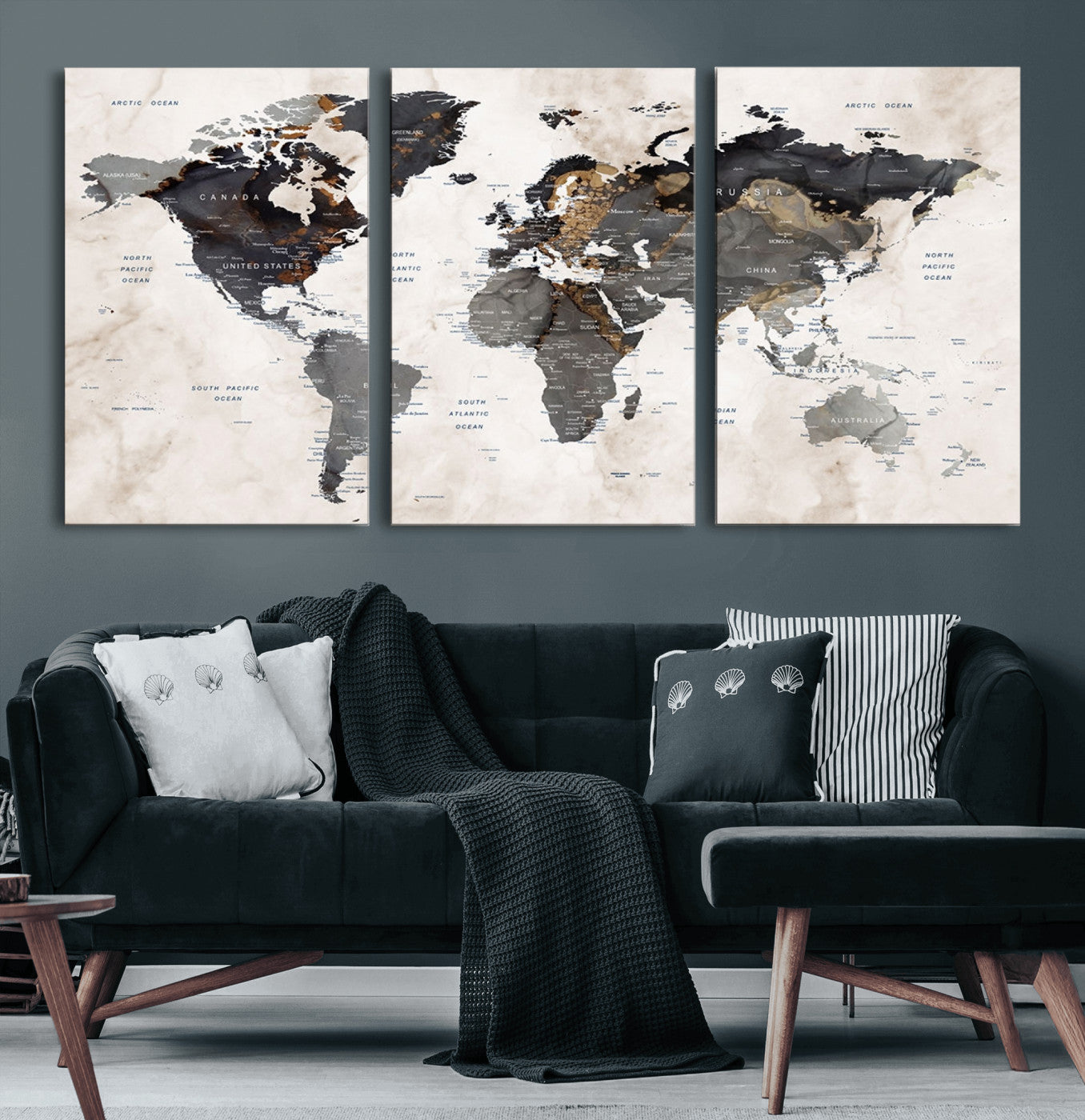 MGV-CV-60X30-3P - Push Pin World Map Canvas Print – Framed Wall Art for Couples to Track Their Travels – Anniversary