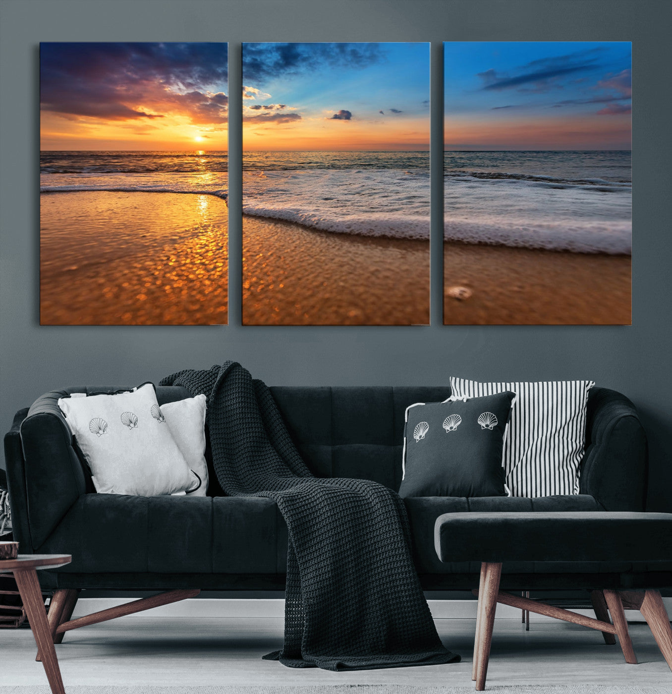 12740-MGV-CV-60X30-3P-Sunset and Beach at Night Wall Art Canvas Print