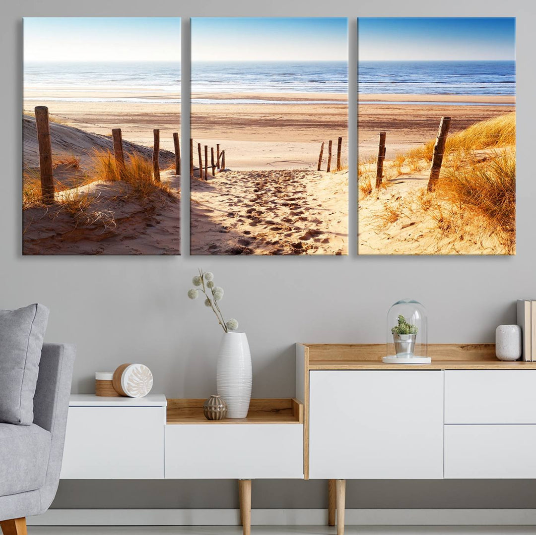 Serene Beach Path Canvas Art, Giclee Canvas Print with Gallery Wrap, Coastal Sand Dunes Wall Art Featuring Canon Print Quality