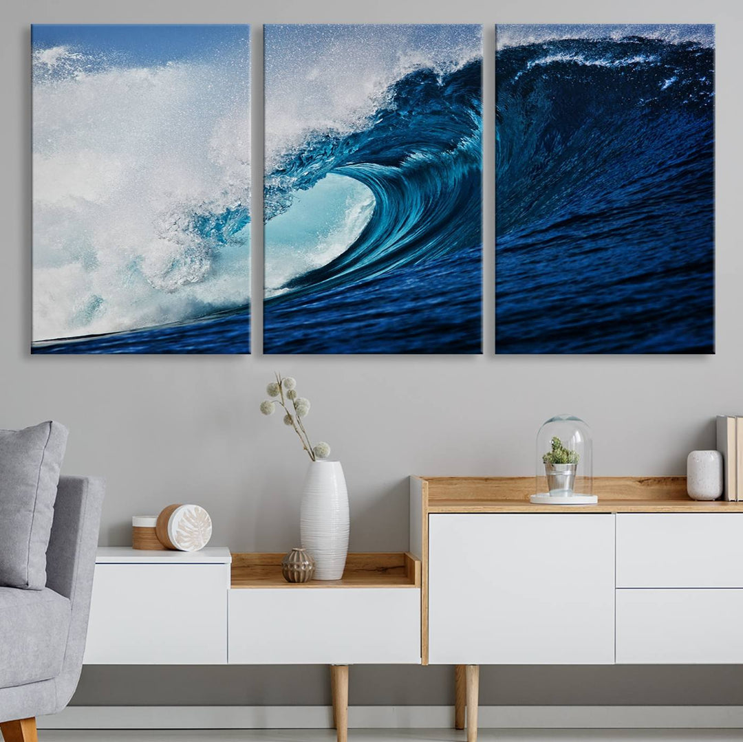 Ocean Wave at Sunset Canvas Art, Large Wall Print of Vibrant Water Waves, Coastal Art for Living Room and Dining Room Decor