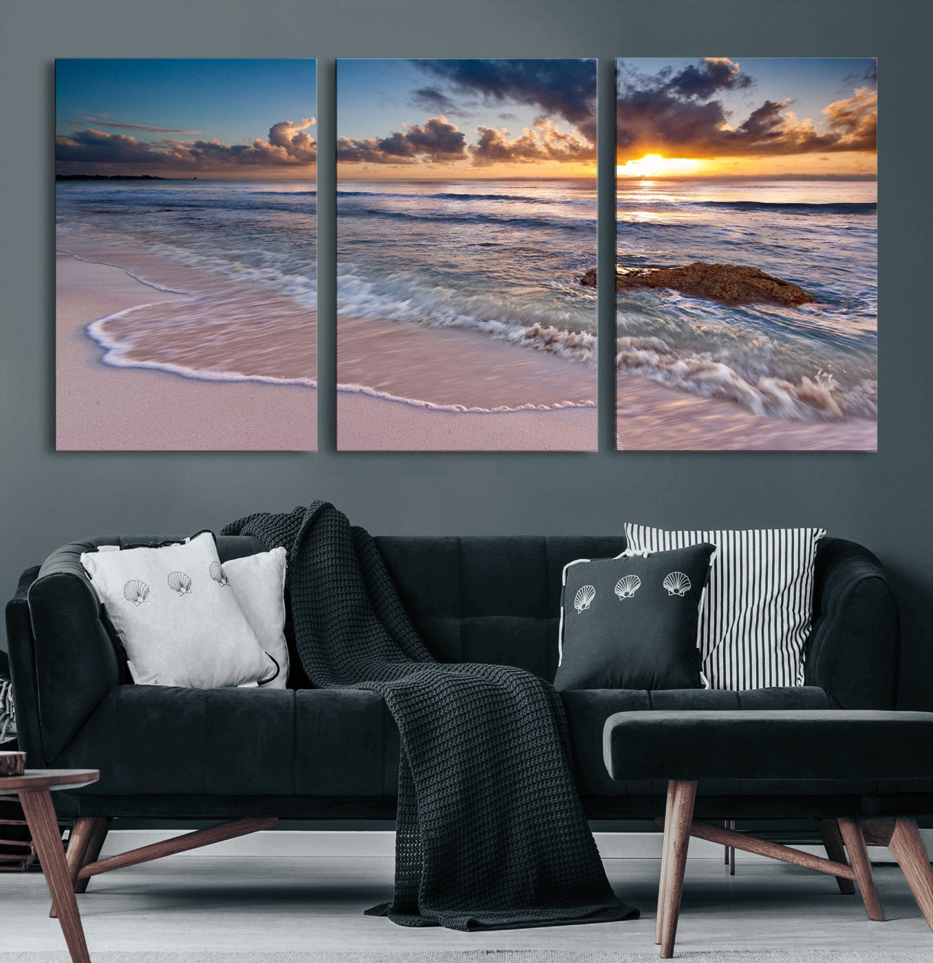 94906-MGV-CV-60X30-3P-Sea Ocean Sunset Beach Wall Art Canvas Print