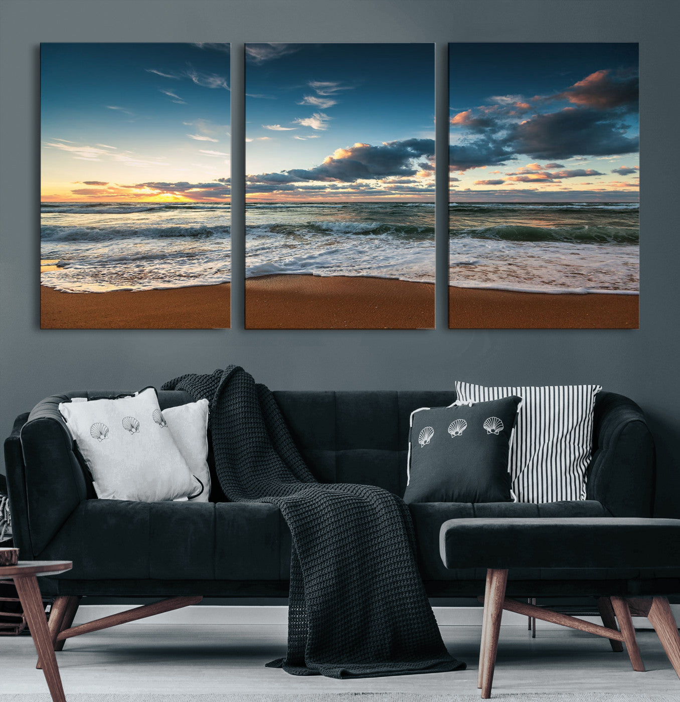 58103-MGV-CV-60X30-3P-Ocean Beach Wall Art Canvas Print Sunset Artwork Print Coastal Wall Art