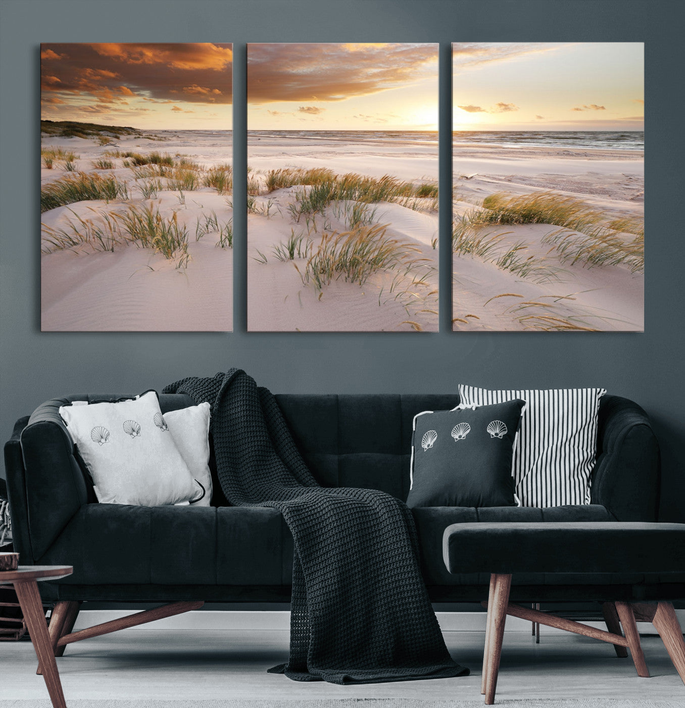 MGV-CV-60X30-3P - Flight Over Coastal Beach Landscape, Flight Over Coastal Beach Print Canvas Wall Art