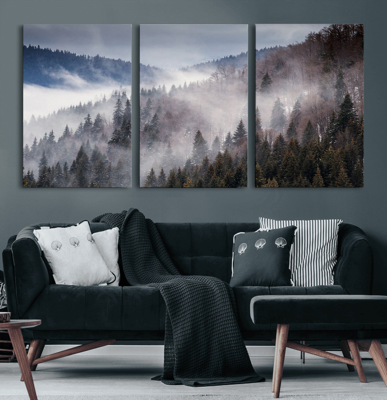 MGV-CV-60X30-3P - Beautiful Rising Fog in Winter Mountain Landscape- Framed Rising Fog in Winter Mountain Canvas
