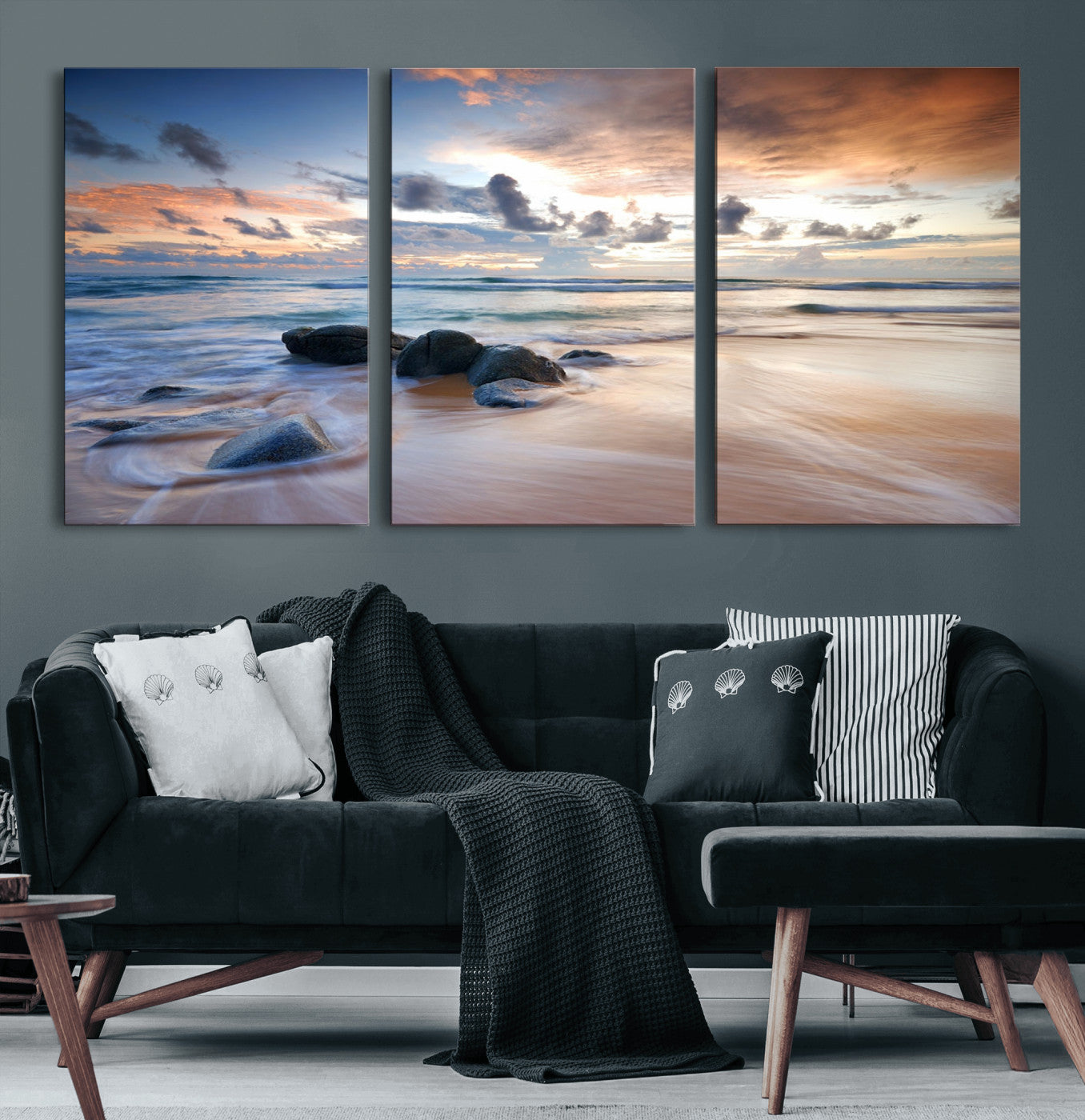 61428-MGV-CV-60X30-3P-Serene Weather On The Beach Wall Art Canvas Print