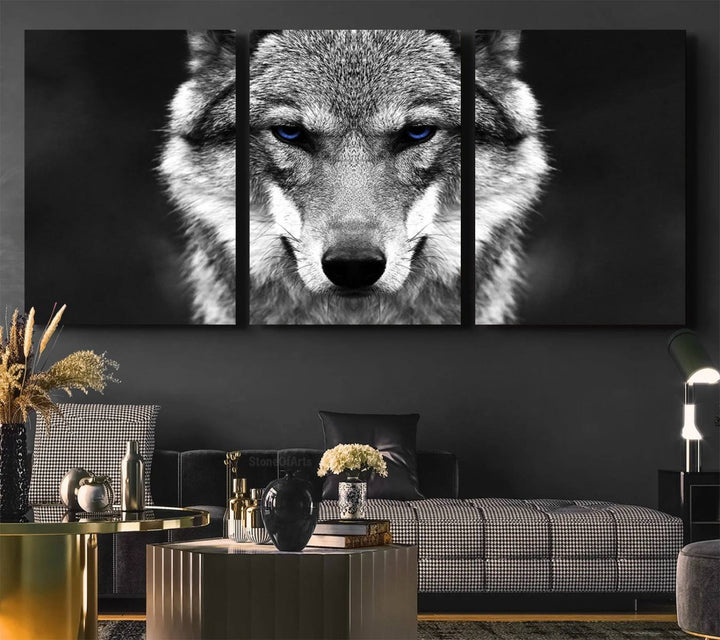 A ready-to-hang Black and White Wild Wolf Wall Art Canvas Print.