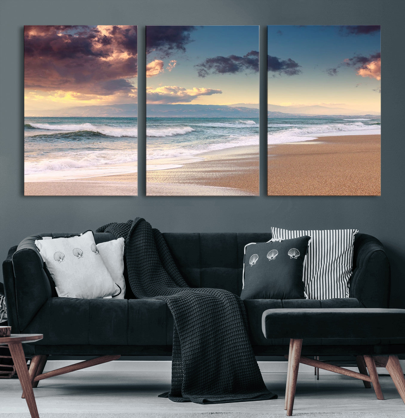 MGV-CV-60X30-3P - Cloudy Weather Beach Sunset Canvas Print | Sunrise Wall Art Canvas Print
