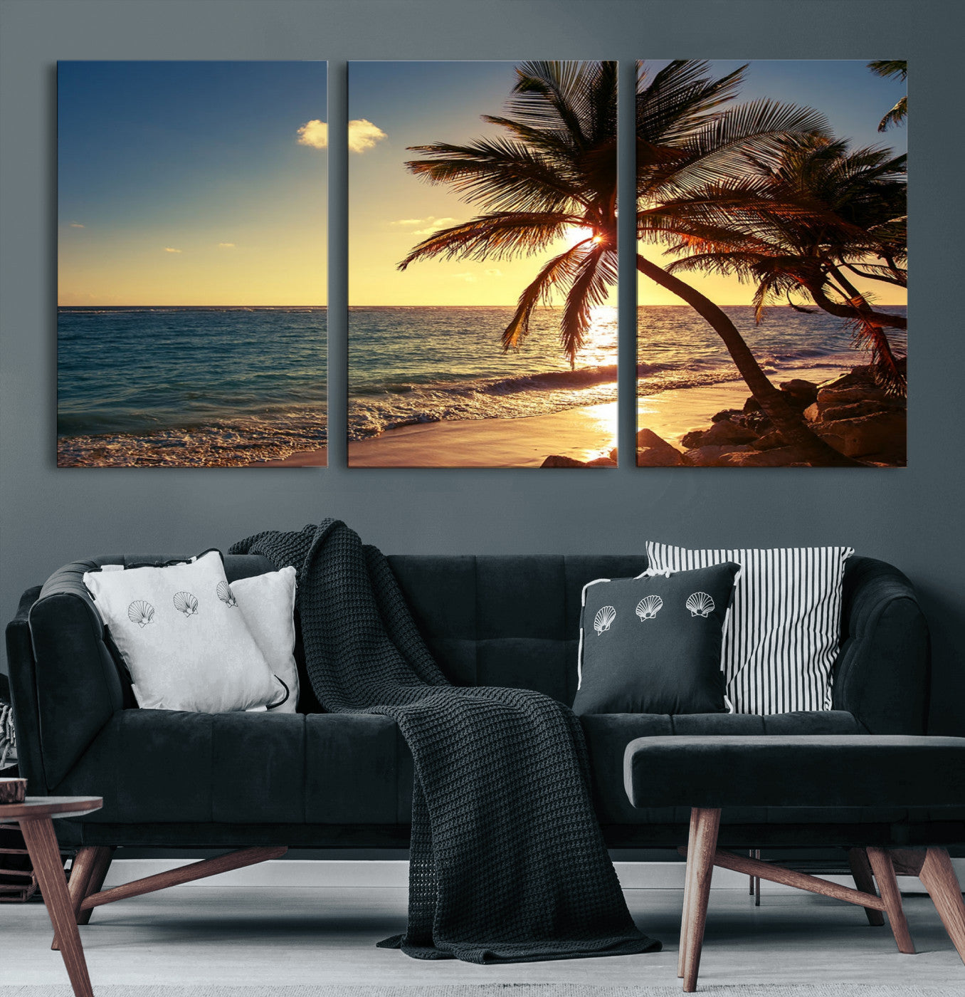 82710-MGV-CV-60X30-3P-Sunset Palm Trees Wall Art Canvas Print