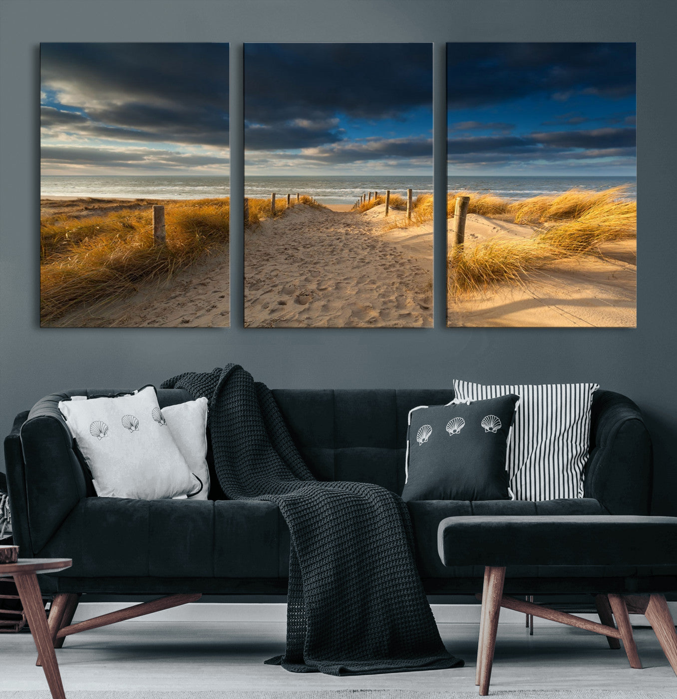 12360-MGV-CV-60X30-3P-Ocean Beach Dark Clouds Wall Art Canvas Print