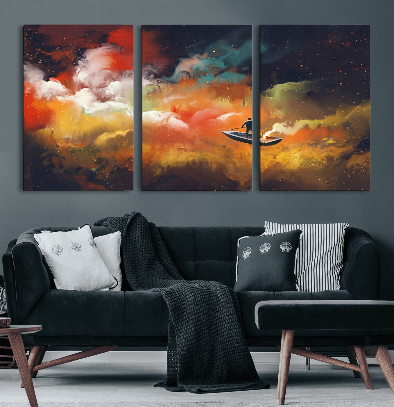MGV-CV-60X30-3P - Surreal Space Adventure Canvas Wall Art – Dreamlike Abstract Galaxy Print – Framed and Ready to Hang for Living Room or Bedroom Decor