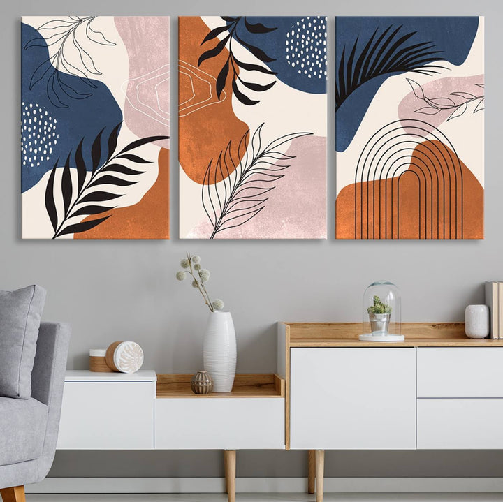 Boho Wall Art Canvas Print Set Mid-Century Prints Bohemian Wall Artwork Prints Boho Neutral