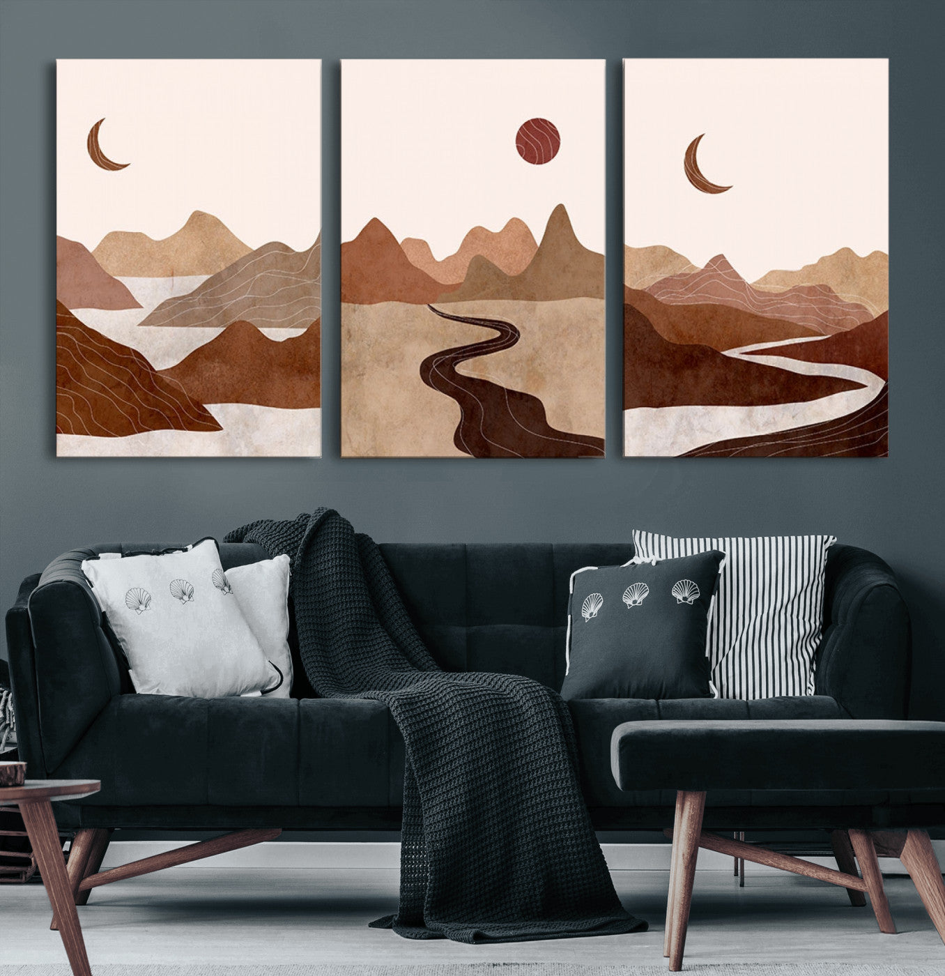 MGV-CV-60X30-3P - Boho Wall Art Canvas Print Set Mid-Century Prints Bohemian Wall Artwork Prints Boho Neutral
