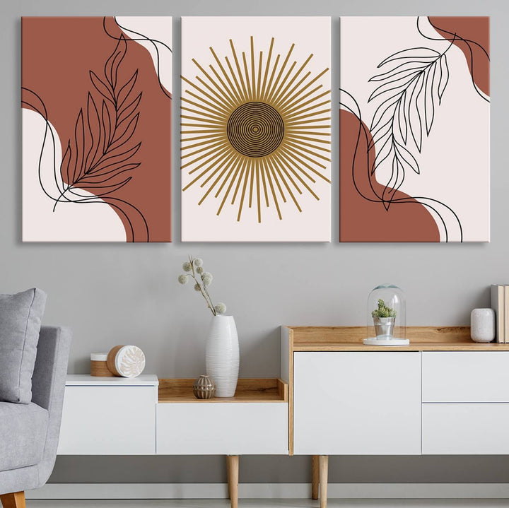 Boho Wall Art Canvas Print Set Mid-Century Prints Bohemian Wall Artwork Prints Boho Neutral 