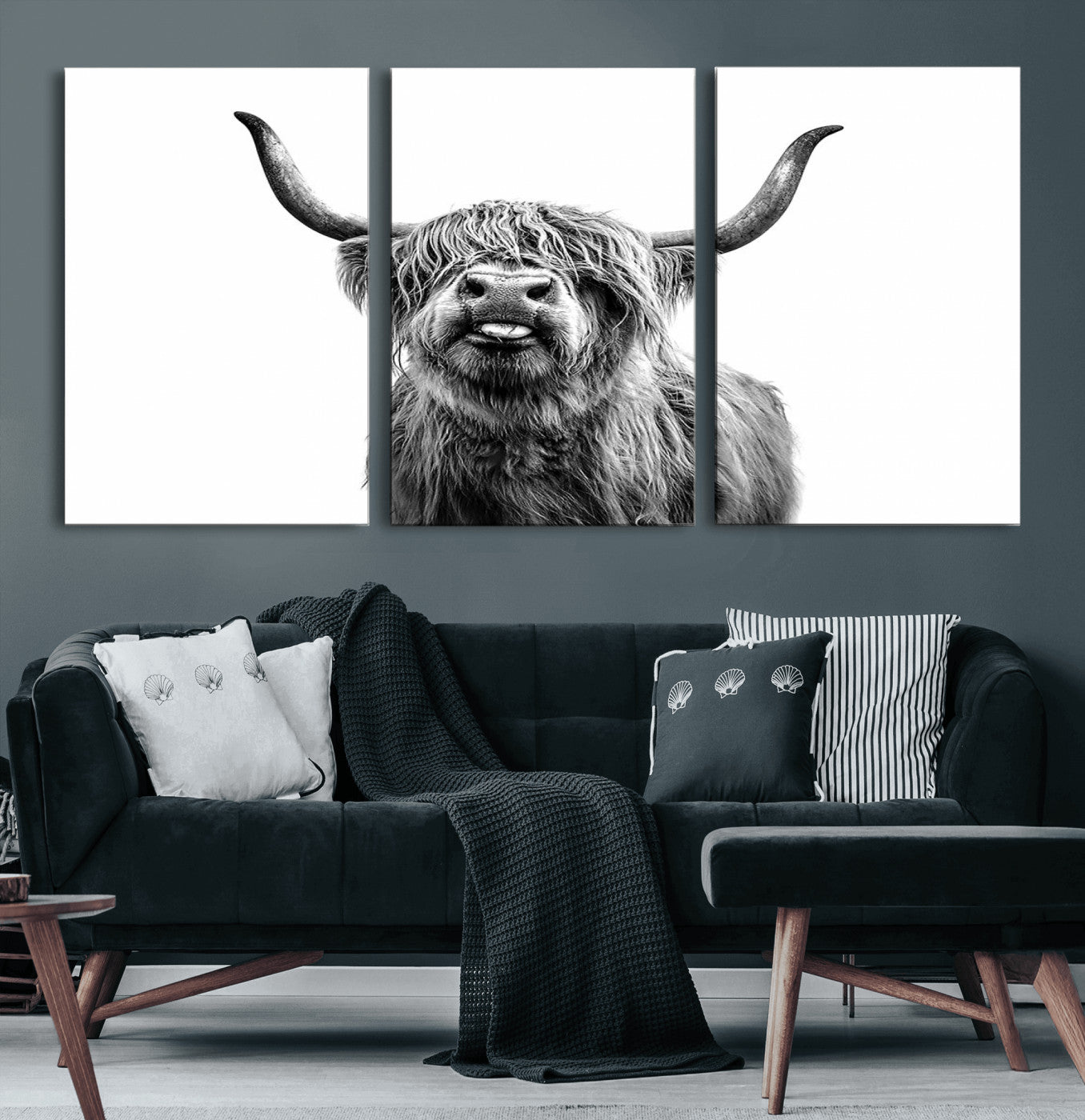 MGV-CV-60X30-3P - Fanny Scottish Highland Cow Cattle Art Print Farmhouse Wall Art Canvas Print