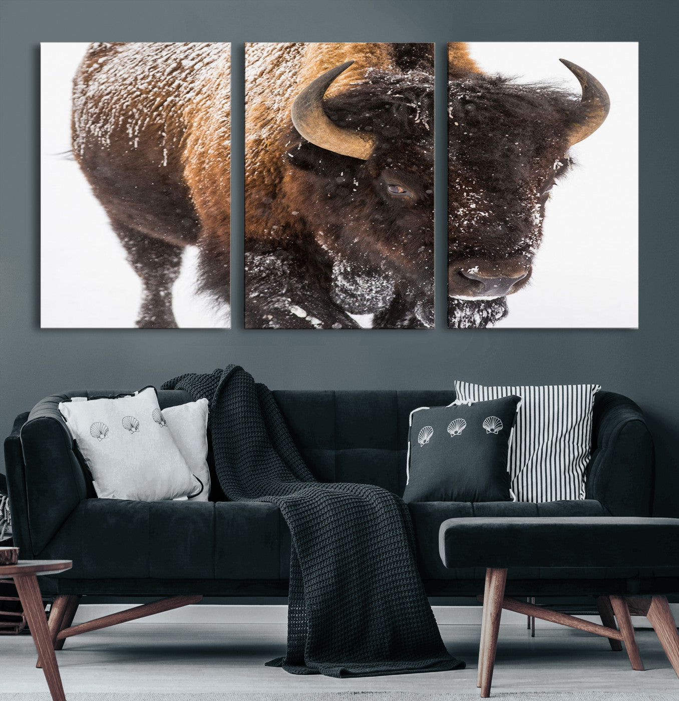 65605-MGV-CV-60X30-3P-Bison Wall Art Canvas Print For Farmhouse, Wild Animal Wall Art, Framed Wild Bison Wall Art