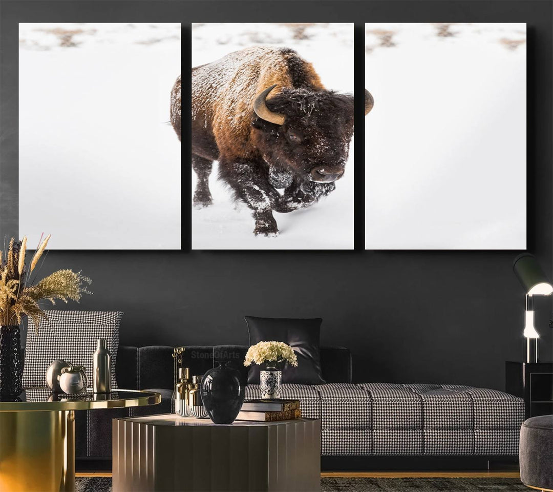 Bison Winter Wall Art Canvas Print for farmhouse decor.