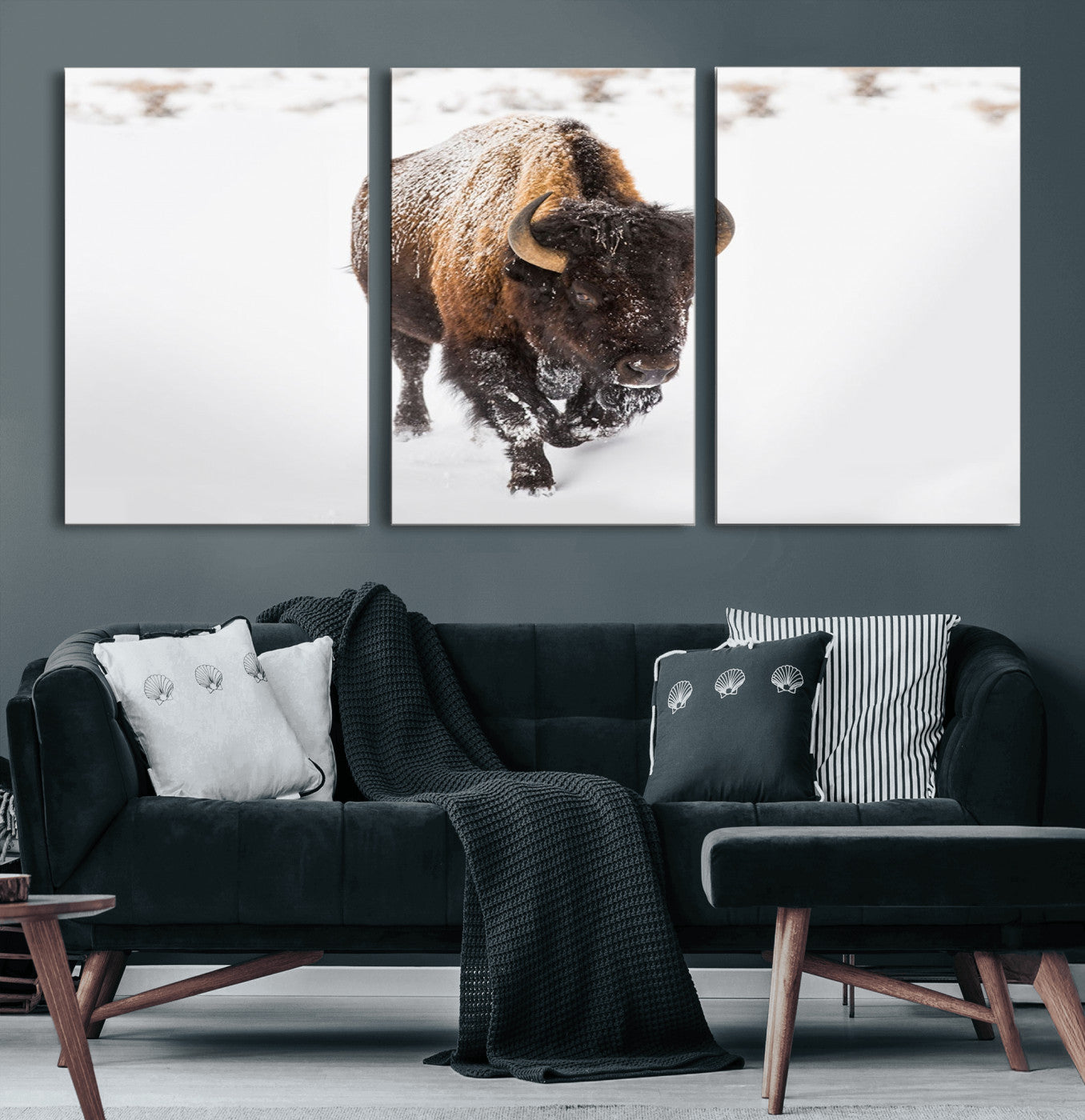 MGV-CV-60X30-3P - Bison Winter Wall Art Canvas Print For Farmhouse Decor
