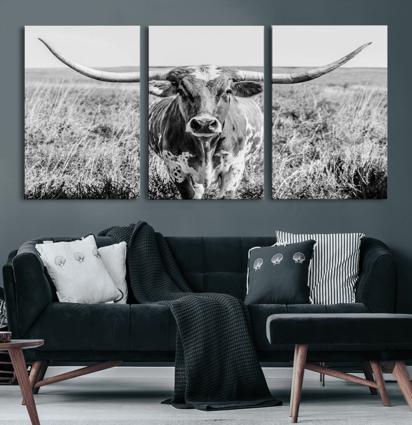 MGV-CV-60X30-3P - Texas Cow Longhorn Wall Art Canvas Print for Farm House Wall Decor, Farmhouse Wall Art Print
