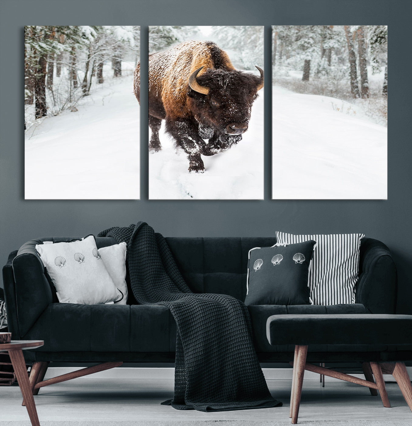 MGV-CV-60X30-3P - Bison Wall Art Canvas Print For Farmhouse, Animal Canvas Print, Wild Animal Wall Art