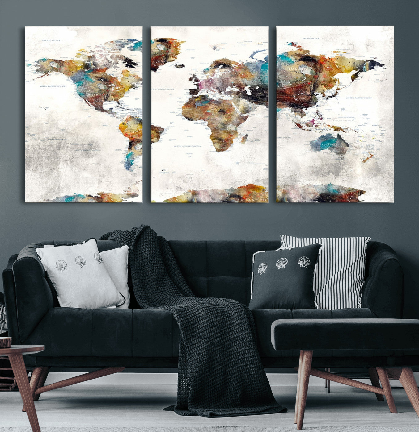 MGV-CV-60X30-3P - Push Pin World Map Canvas Print – Framed Wall Art for Couples to Track Their Travels – Anniversary