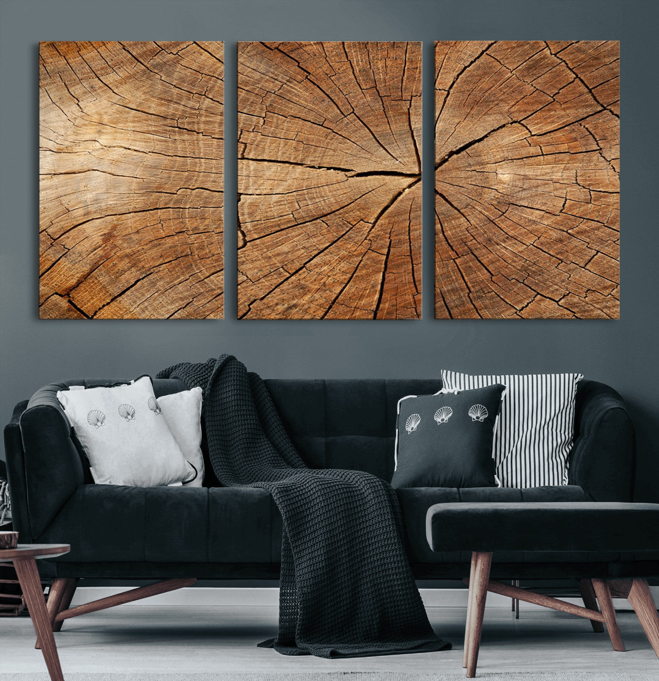 MGV-CV-60X30-3P - Tree Ring Canvas Art, Rustic Wood Grain Wall Art, Tree Slice Decor for Modern Homes, Giclee