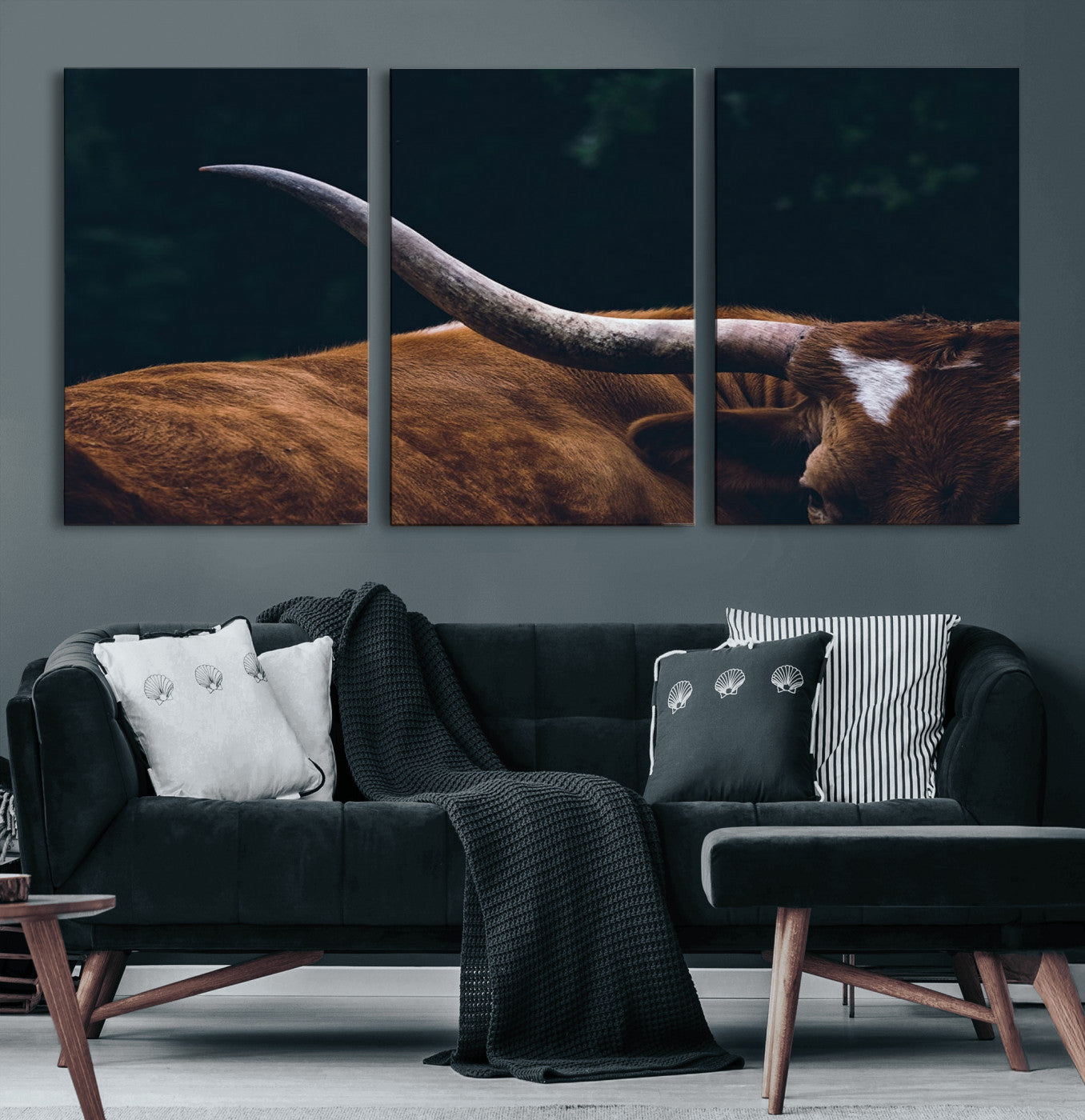 MGV-CV-60X30-3P - Texas Longhorn Bull Wall Art Canvas Print - Large Framed Canvas Wall Art, Animal Print for Rustic Home or Office Décor, Farmhouse Cabin Wall Decor