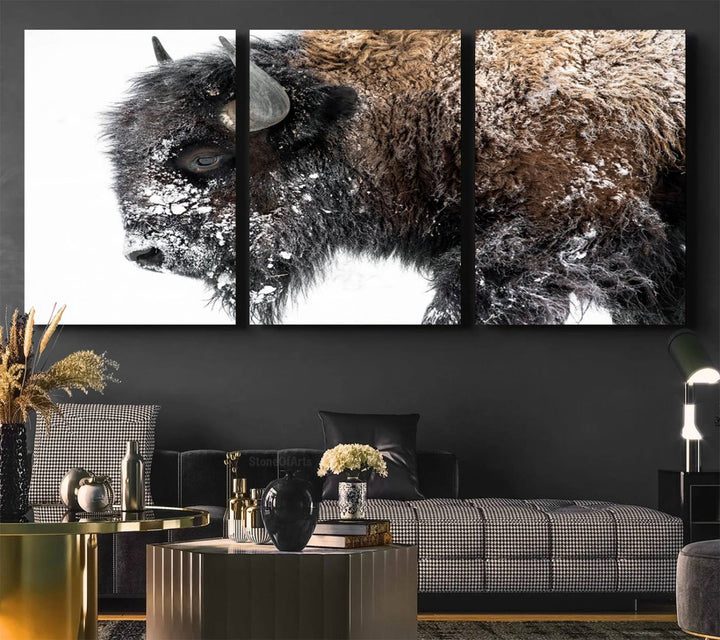 The American Bison Wall Art Print is prominently displayed on the wall.