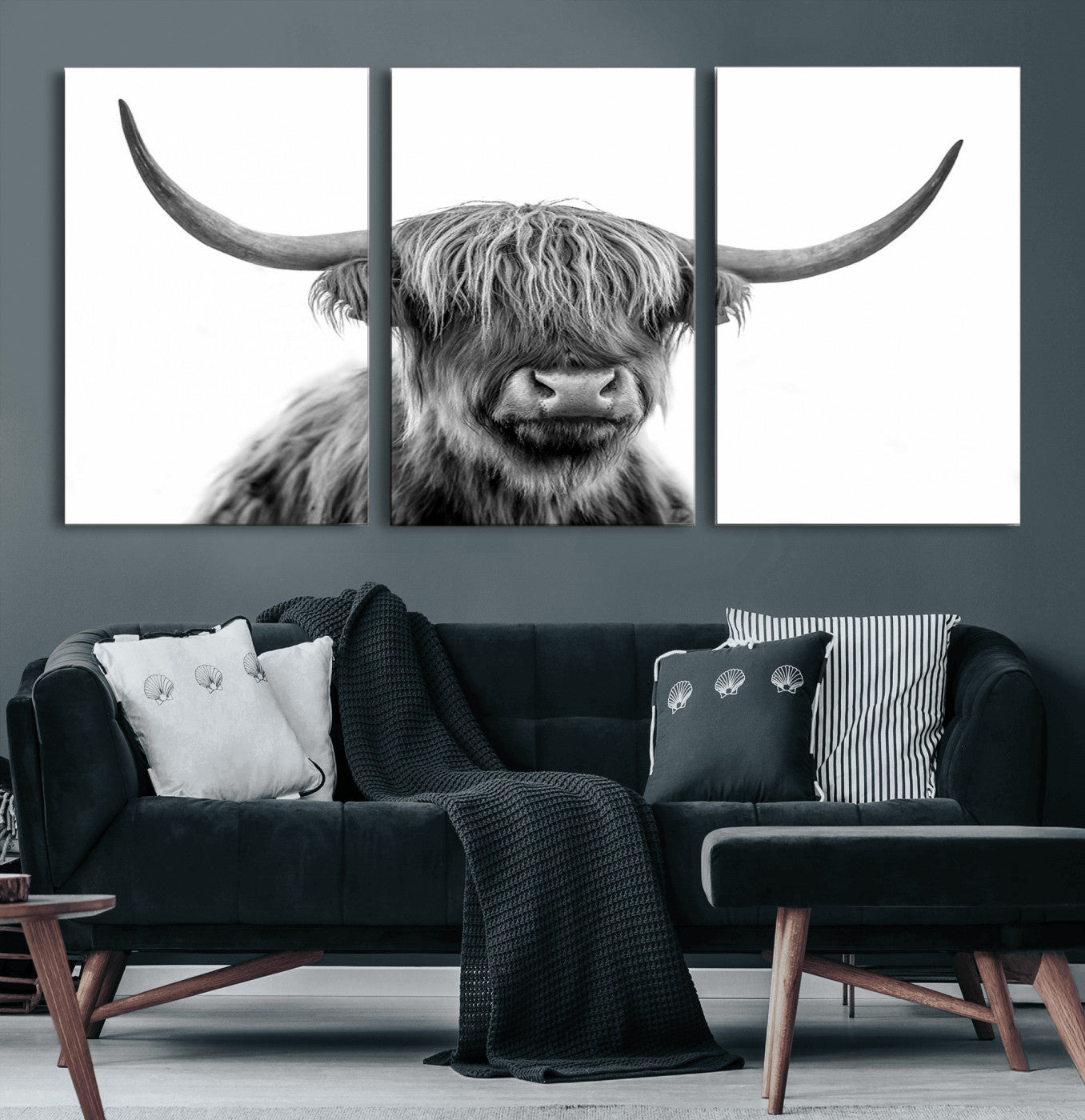 75503-MGV-CV-60X30-3P-Scottish Highland Cow Cattle Art Print Wall Art Canvas Print for Farmhouse Decor, Framed Scottish