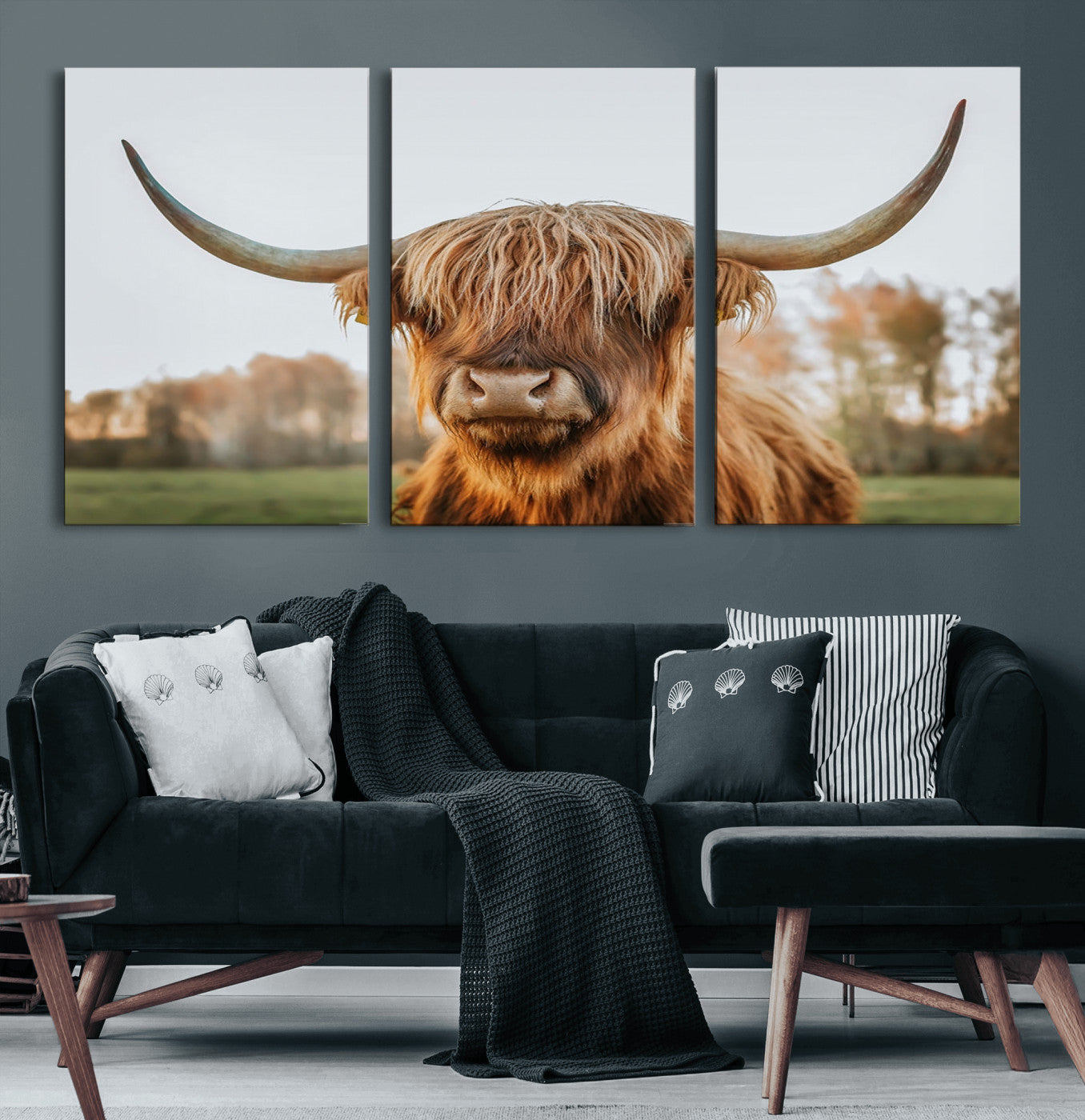 MGV-CV-60X30-3P - Highland Cow Animal Scottish Cattle Art Print Farmhouse Wall Art Canvas Print