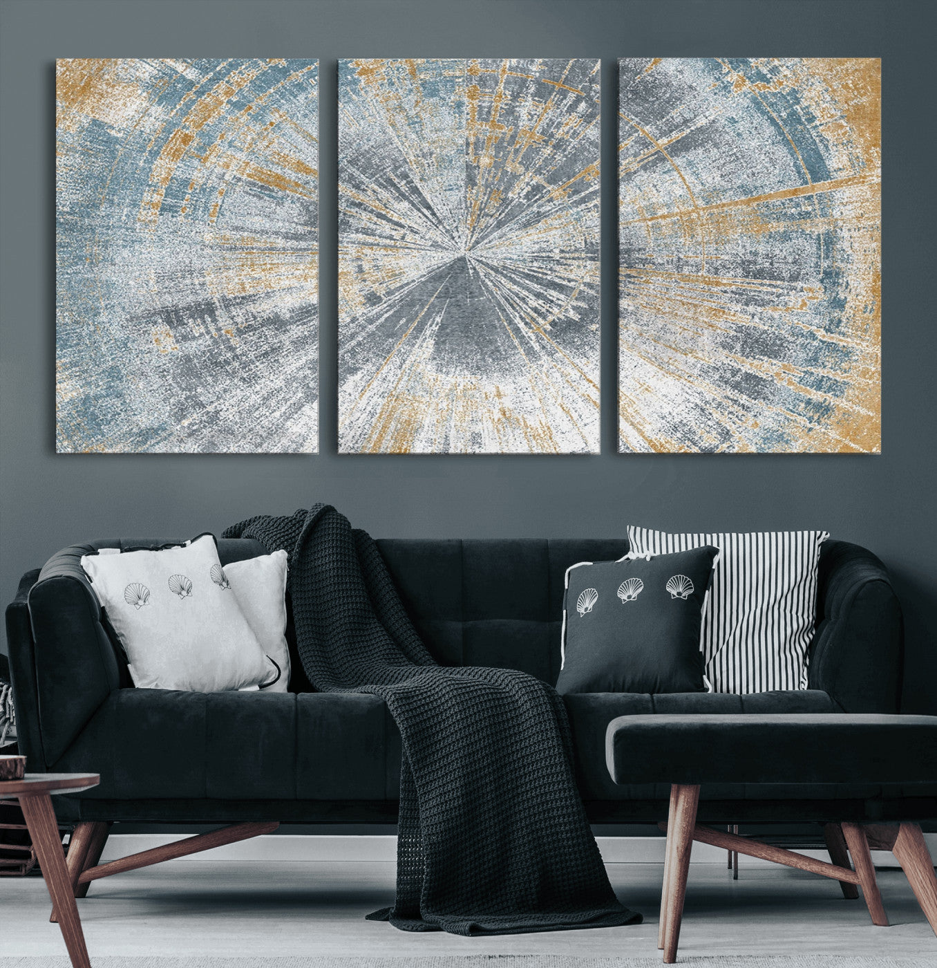 MGV-CV-60X30-3P - Radiant Abstract Wood Rings Canvas Art – Modern Triptych Wall Decor for Living Room or Farmhouse Decor