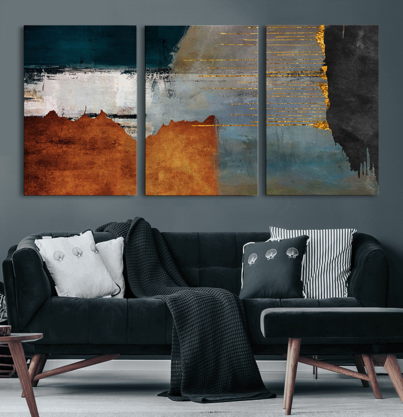 35026-MGV-CV-60X30-3P-Modern Abstract Canvas Art Canvas Print - Framed and Ready to Hang Artwork for Contemporary Living